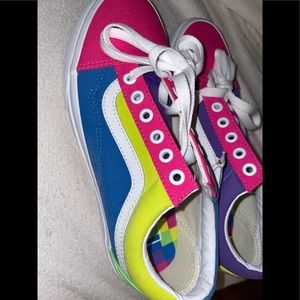 Vans Old Skool Neon Color-Block Skate Shoe - Pink / Purple / Yellow